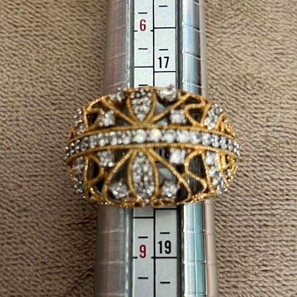 Gold‎ plated Diamondesque Statement Cocktail Ring - 8.5 - Picture 11 of 11